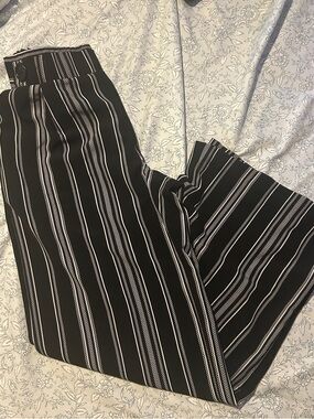 Joe Benbasset Black and White Vertical Stripe Wide-Leg Pants